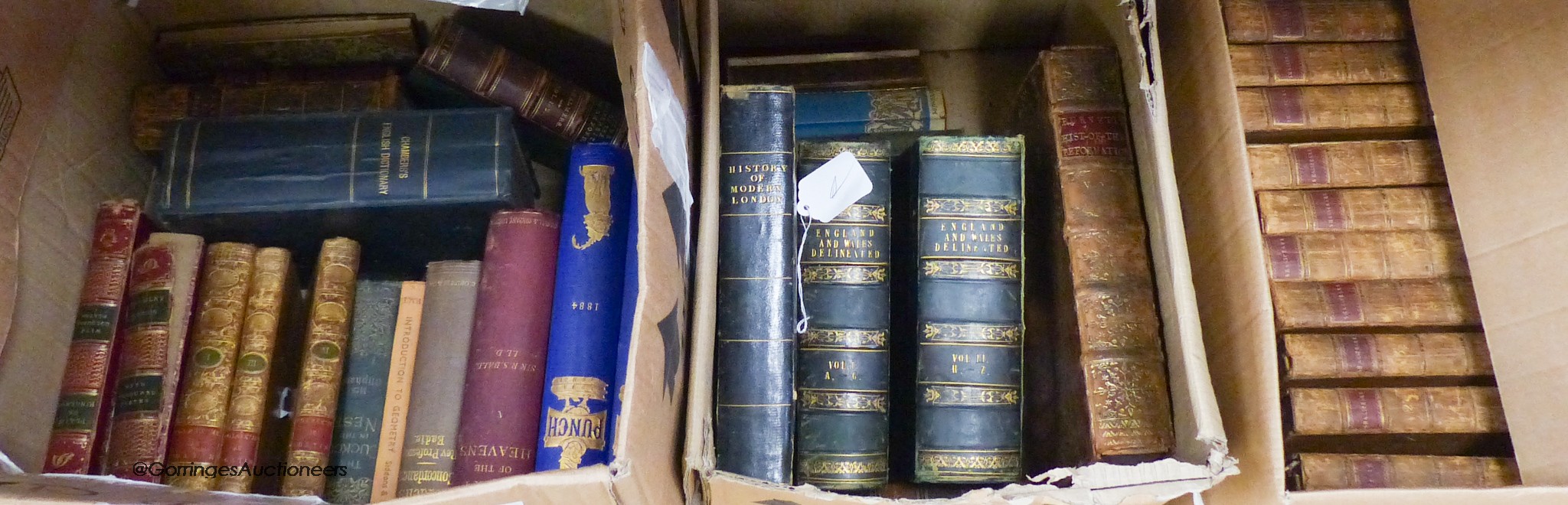 A quantity of various bound books to include; England and Wales Delineated, Milton by BP Newton, History of Modern London, Shakespeare etc.